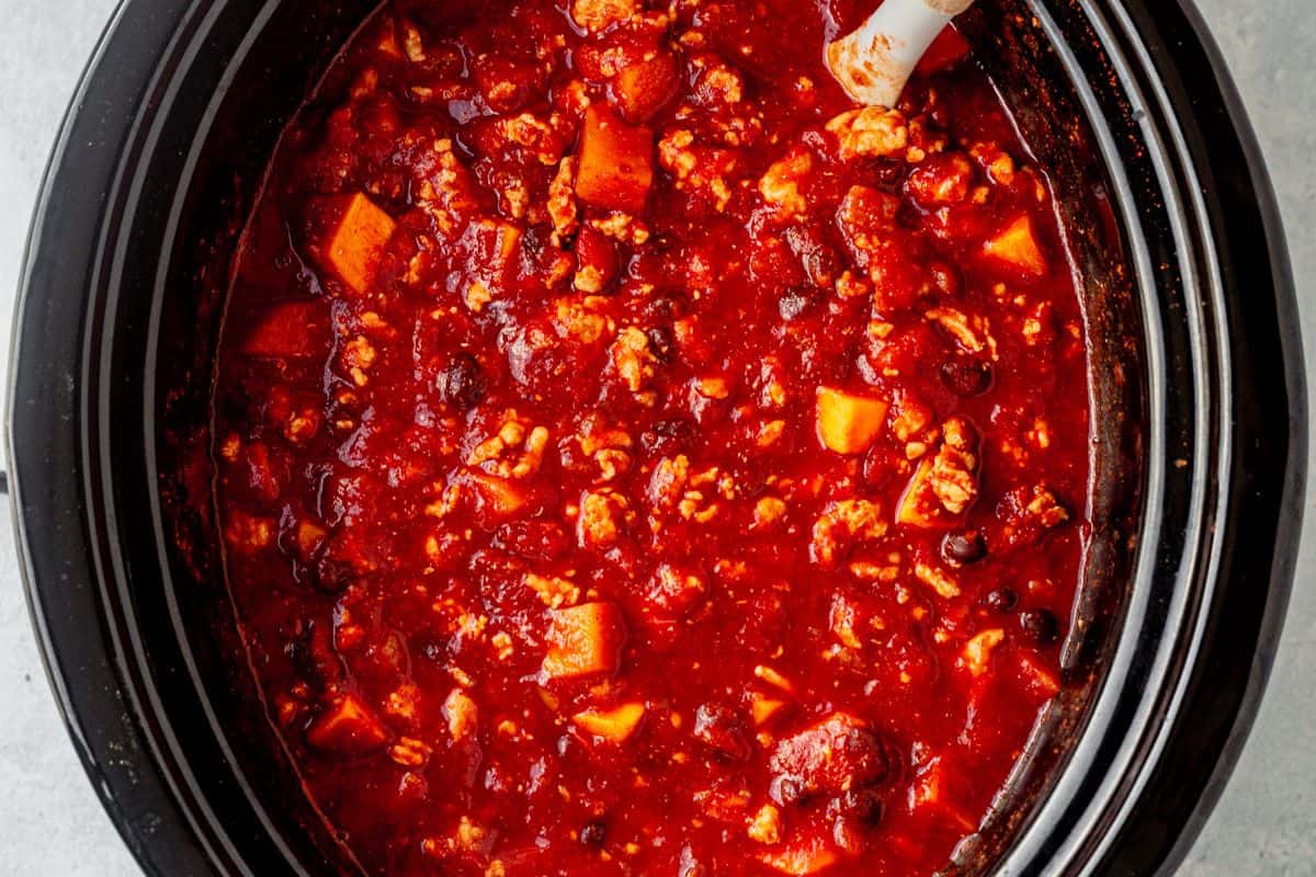 sweet potato chili in a slow cooker