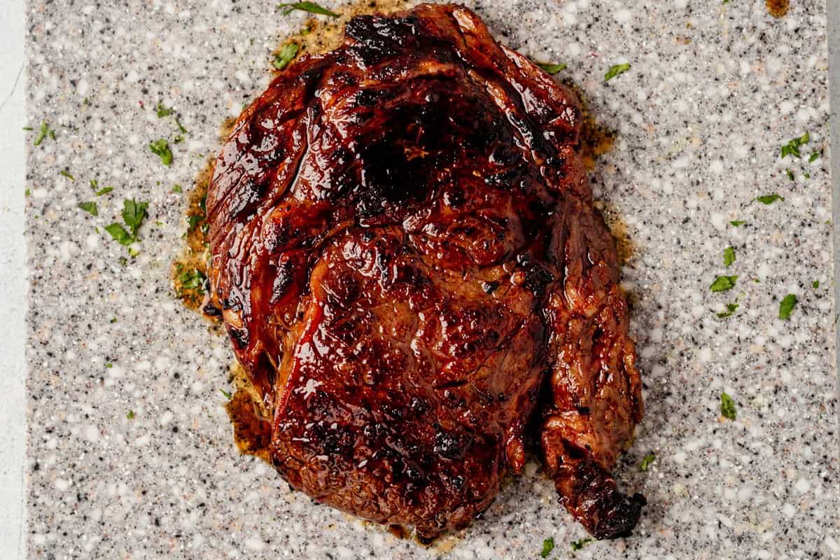 seared sirloin steak on a cutting board