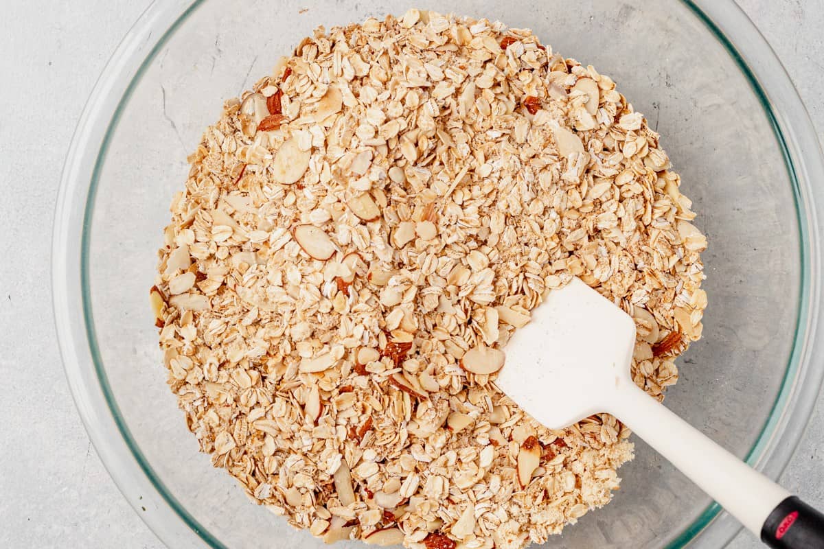 oats, almonds, and almond flour in a bowl