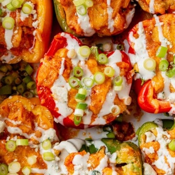 buffalo chicken stuffed peppers with ranch and green onions