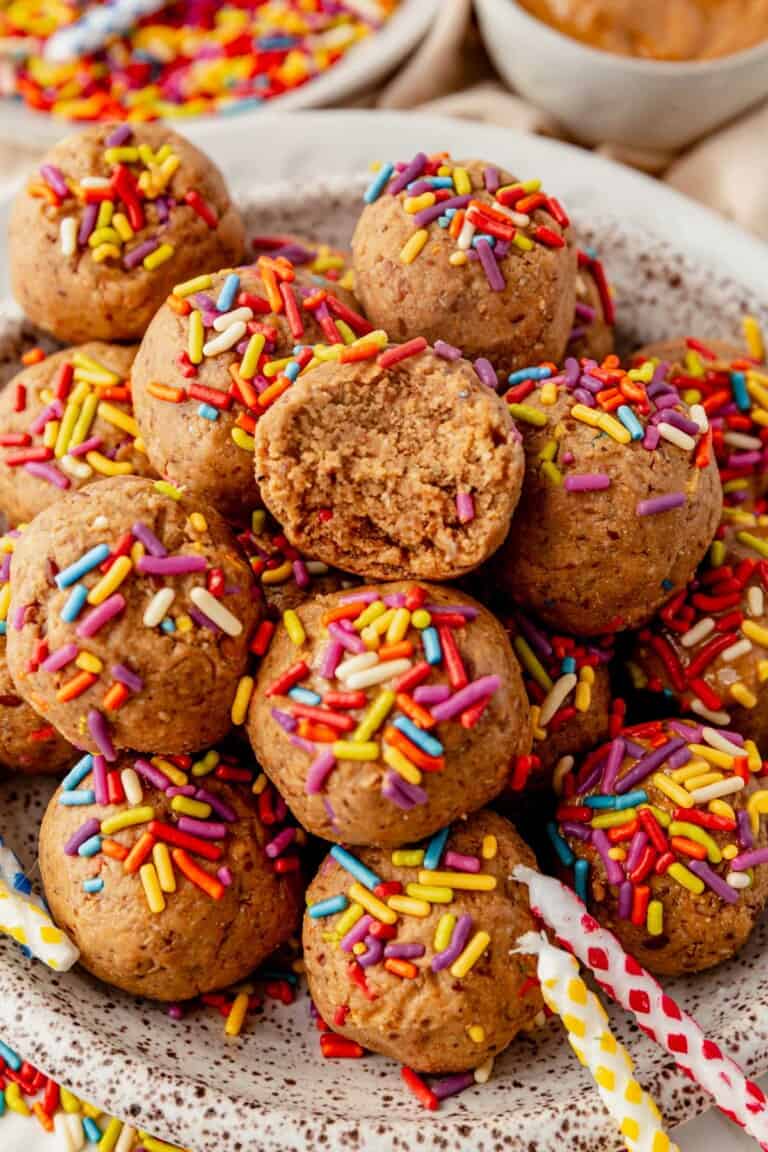 Easy, Healthy Cake Batter Protein Balls [NoBake]