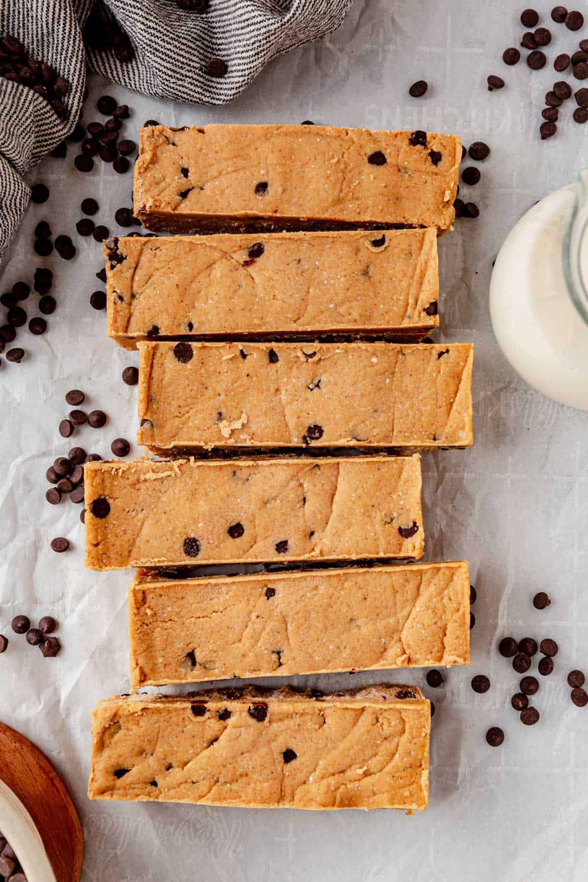 cookie dough protein bars cut into slices
