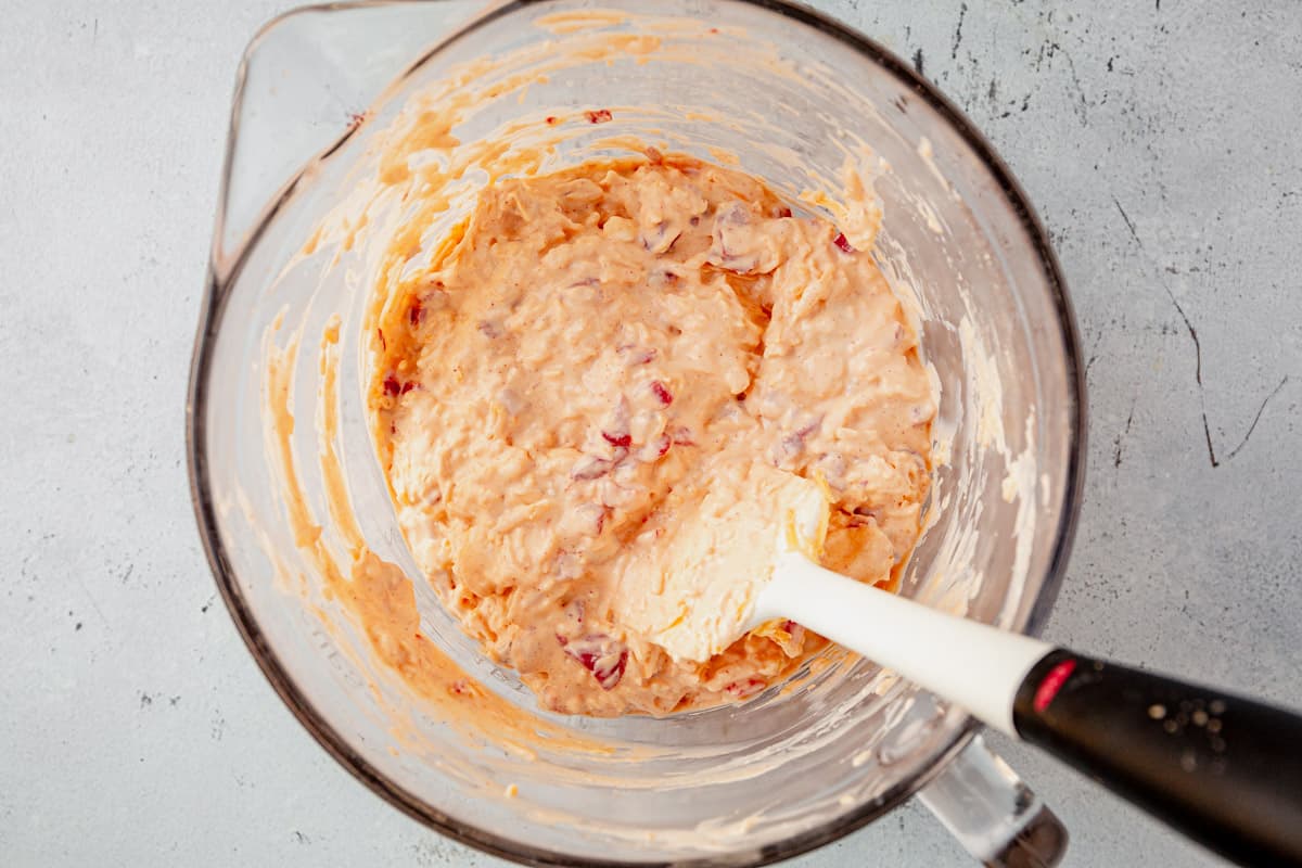 homemade pimento cheese in a mixing bowl
