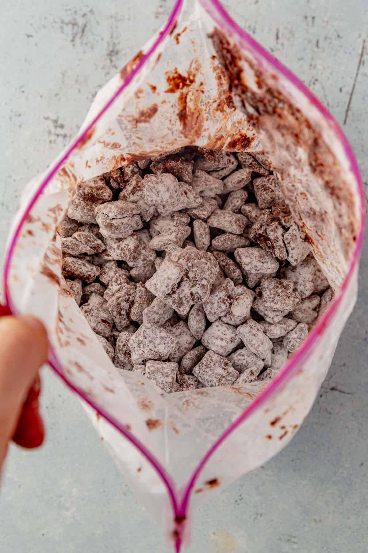 puppy chow without peanut butter mixed in a freezer bag