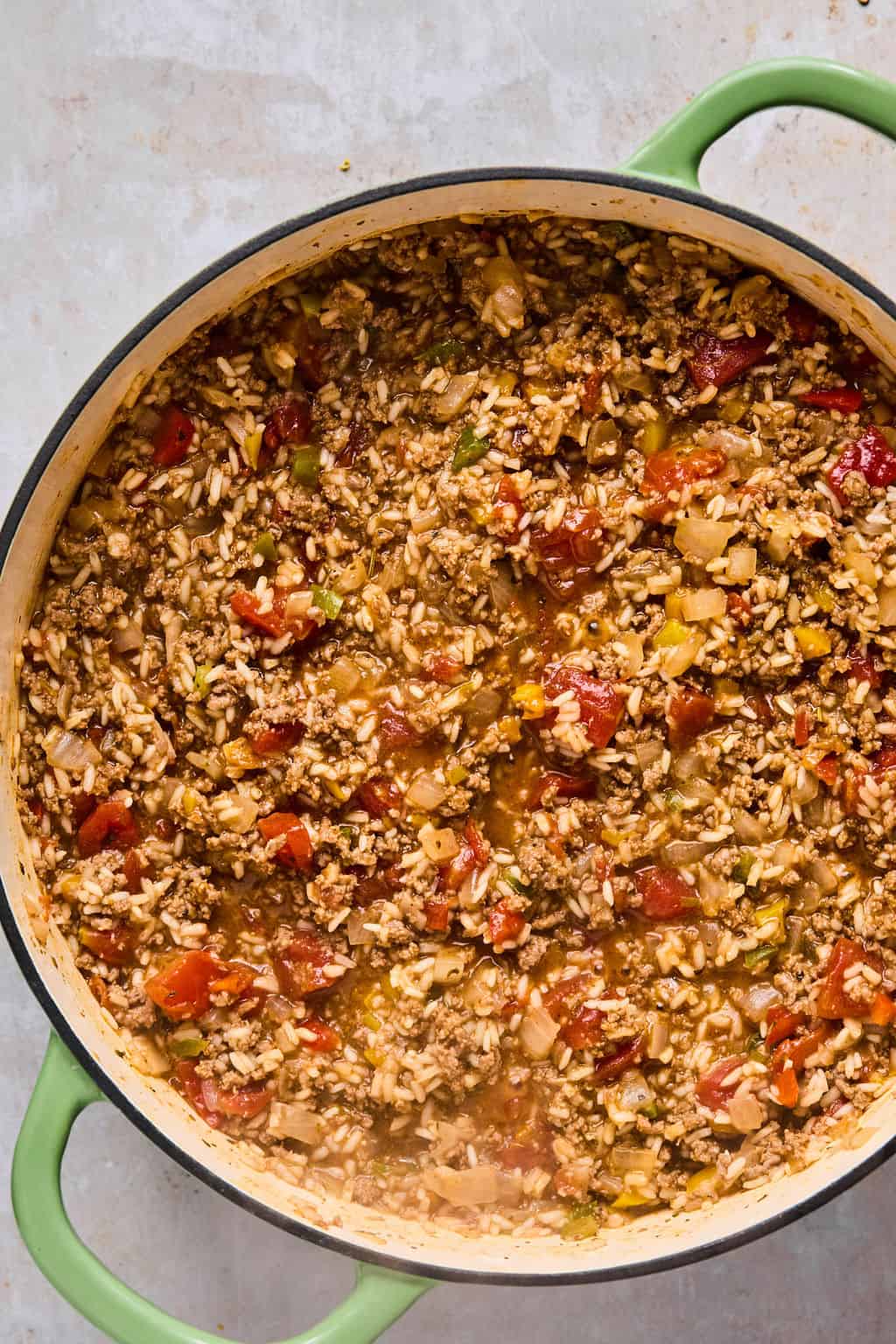 stuffed pepper filling cooking in a pot.