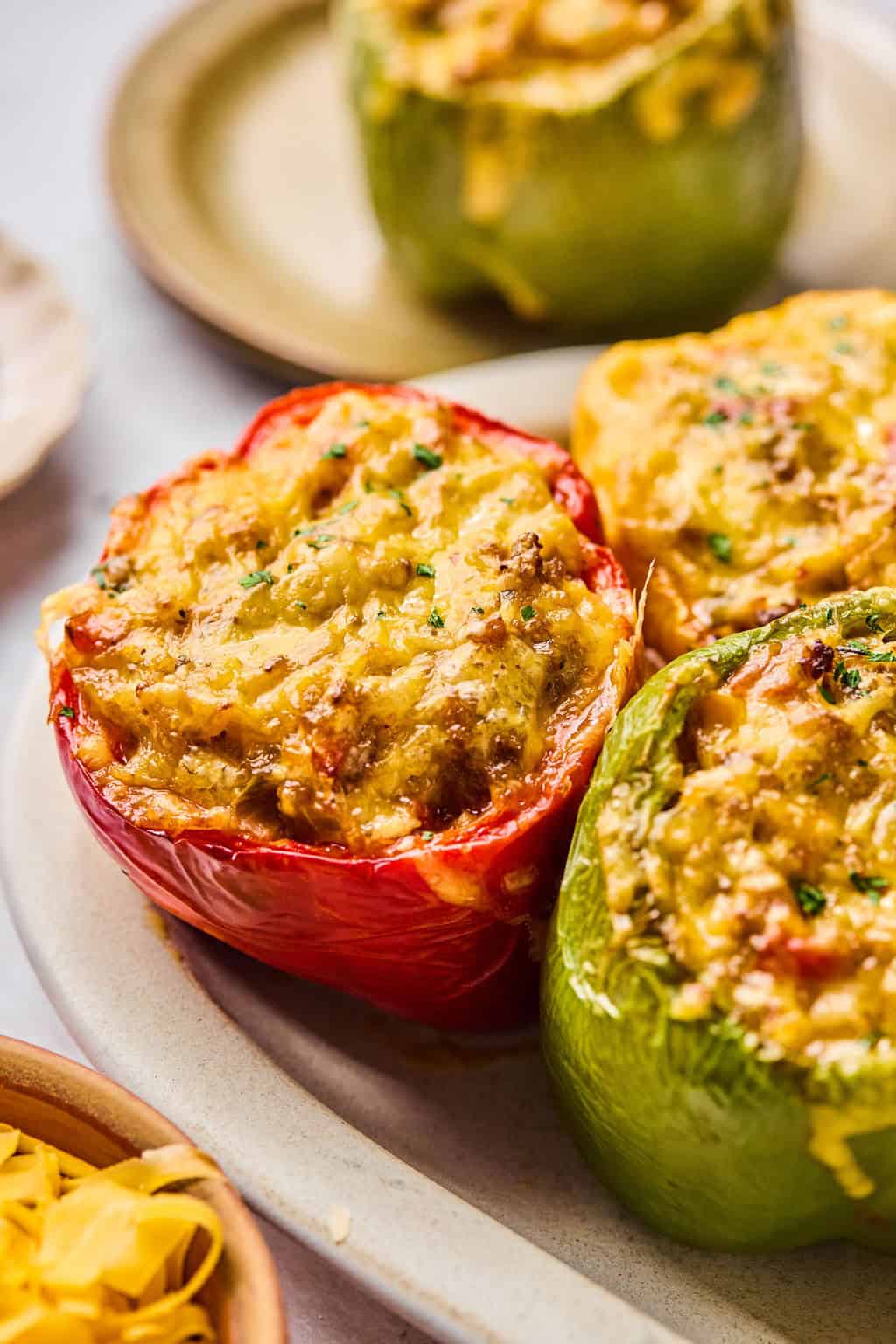 air fryer stuffed peppers on a plate.