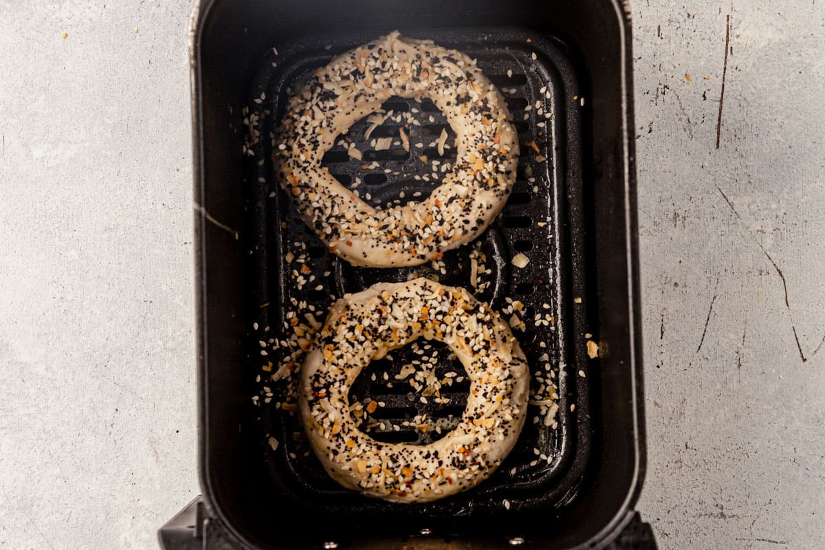 protein bagel dough in the air fryer basket
