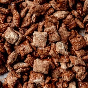protein puppy chow on a baking sheet