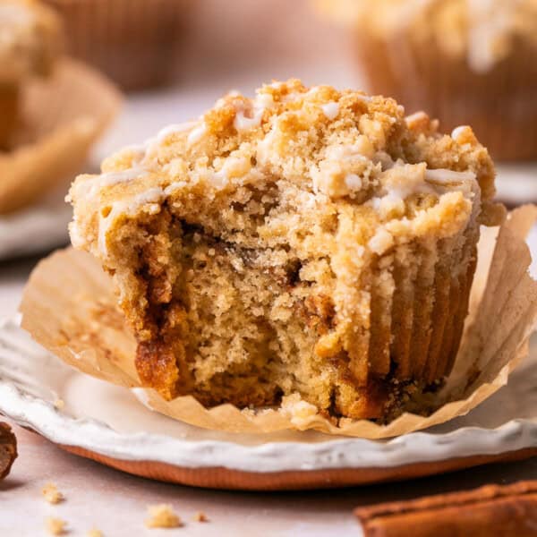 coffee cake muffin unwrapped on a plate