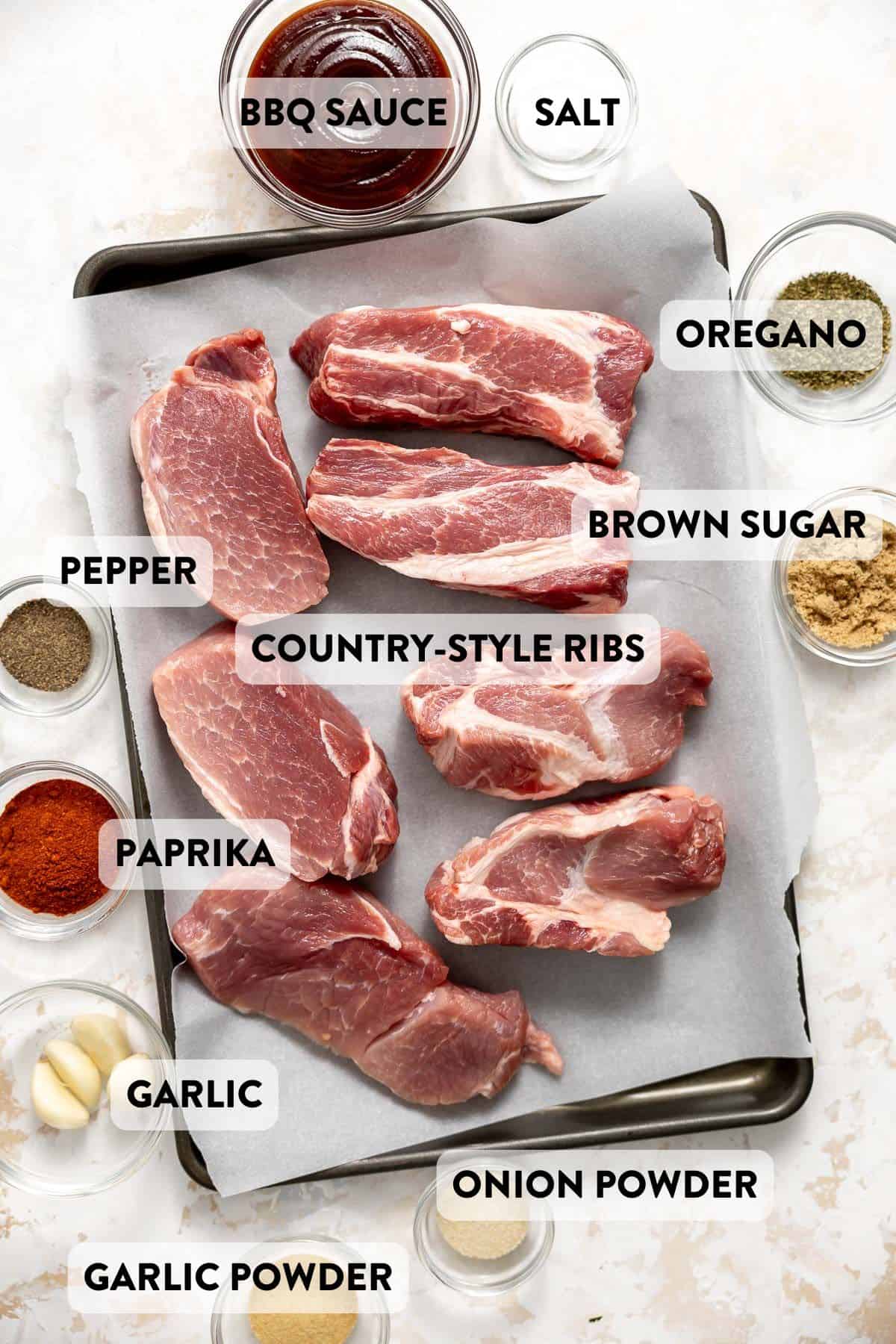 ingredients for country style ribs on a countertop