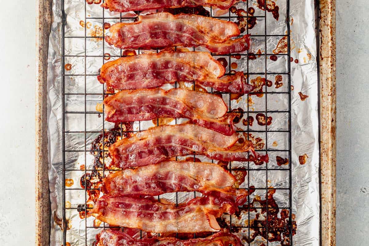 cooked bacon on a wire rack