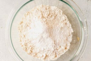 flour, baking soda, baking powder, and salt in a bowl