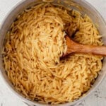 cooked orzo pasta in a pot