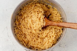 cooked orzo pasta in a pot