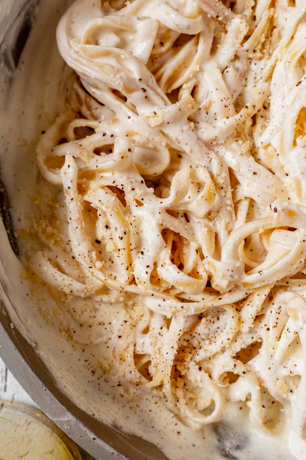 cottage cheese fettuccini alfredo in a pan