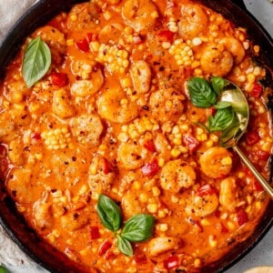 creamy coconut shrimp in a skillet