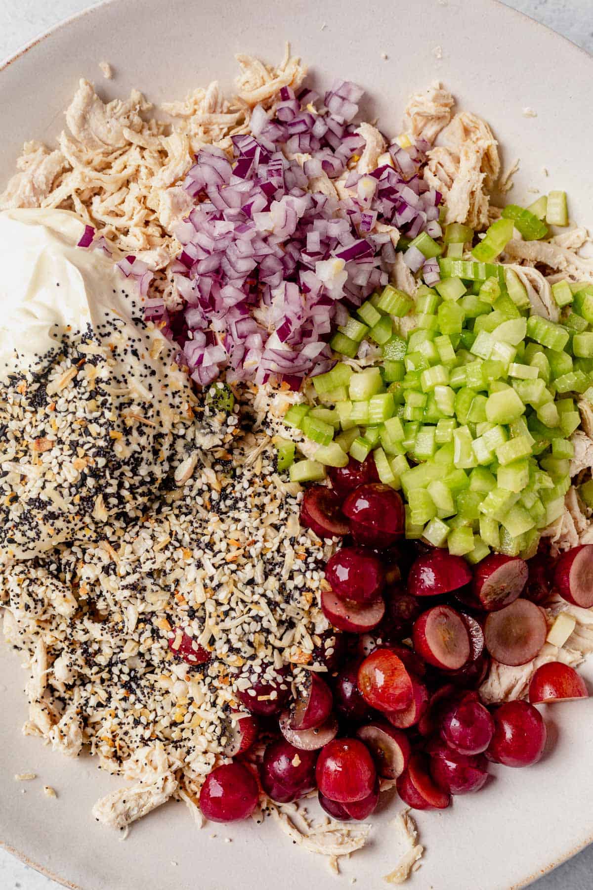 chicken salad ingredients in a bowl