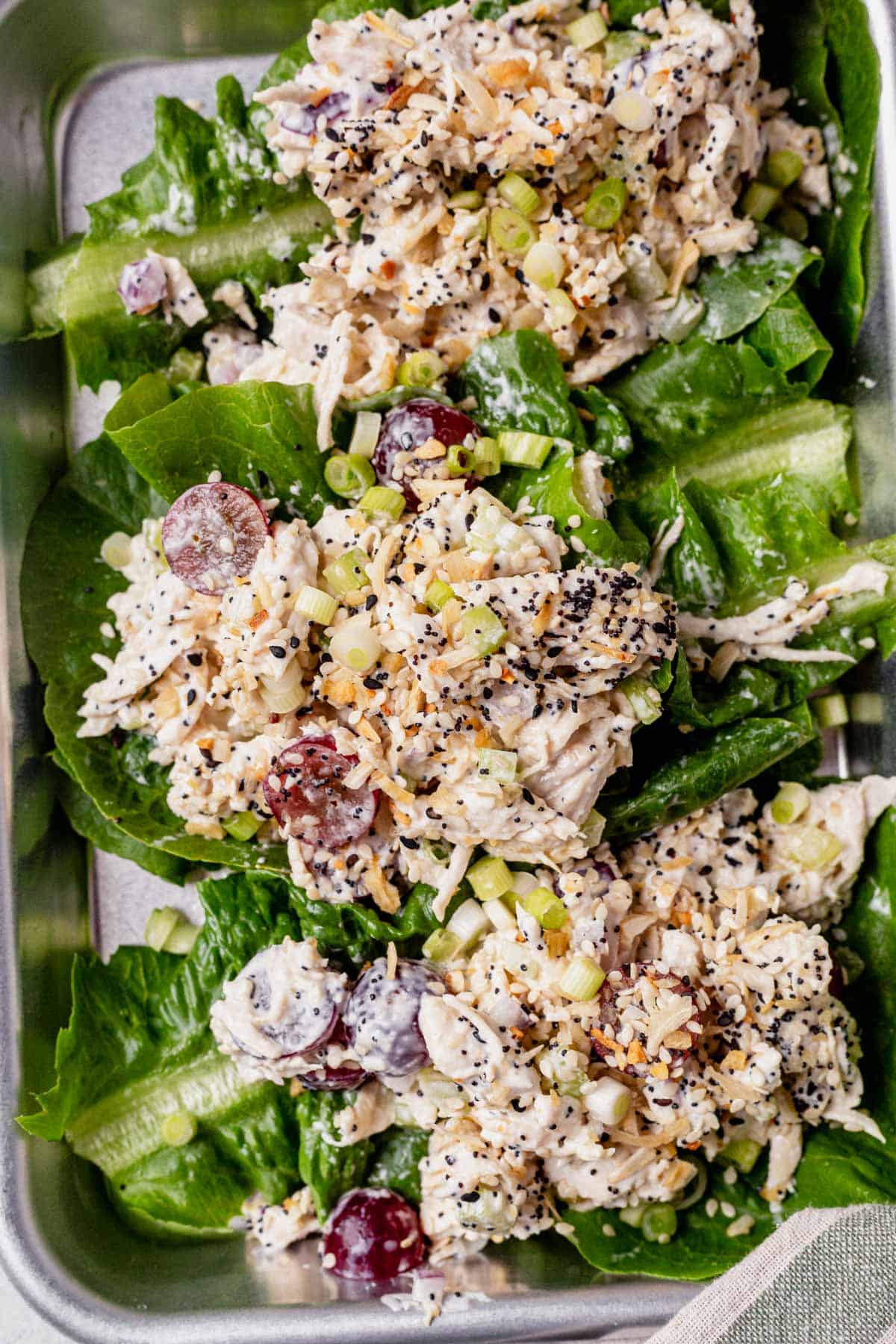 everything bagel chicken salad in lettuce cups