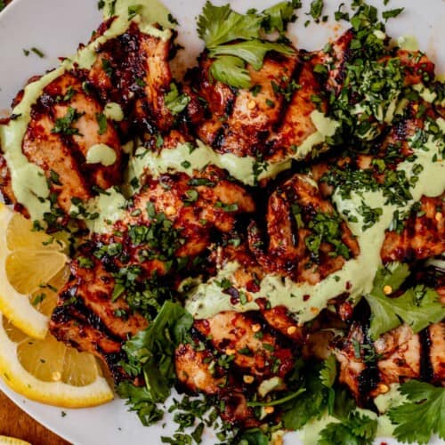 harissa chicken on a serving platter