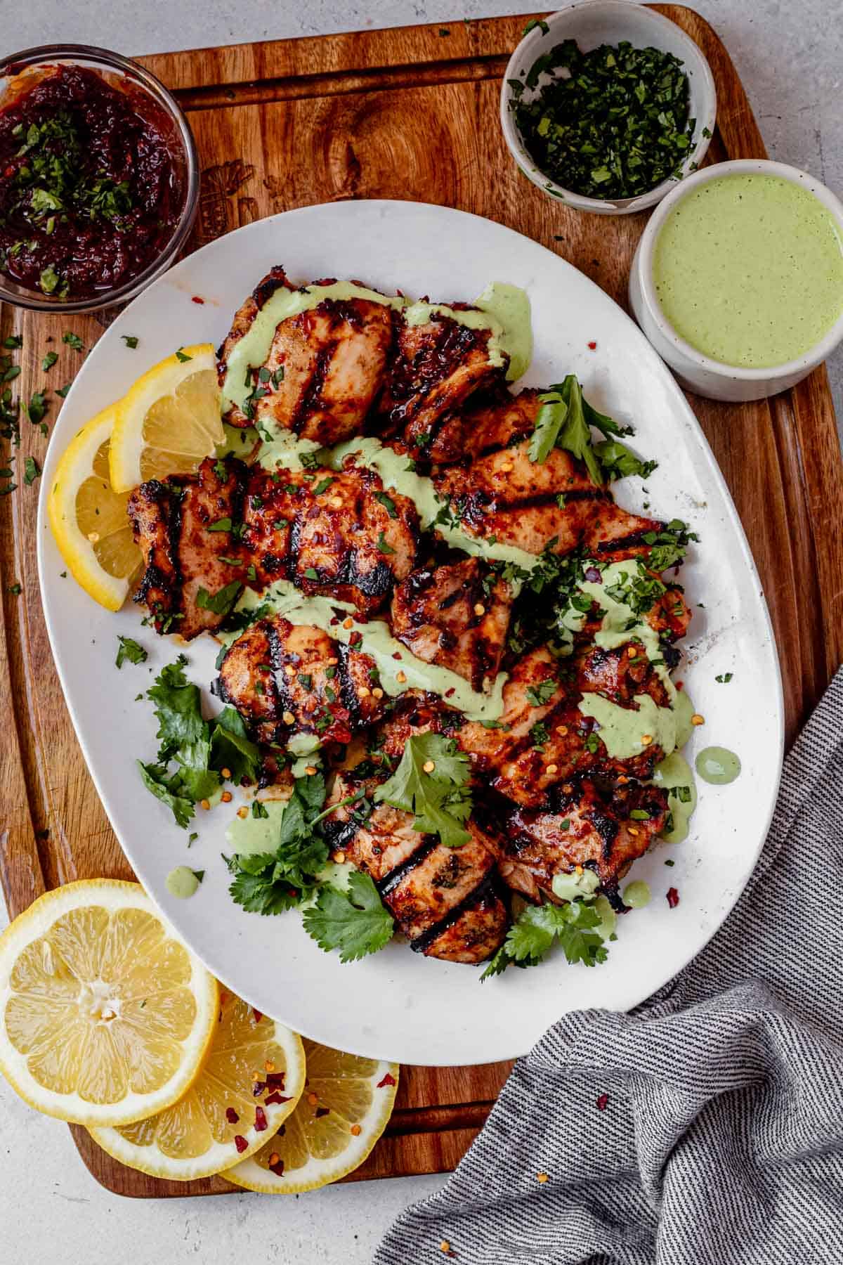 harissa chicken on a serving platter