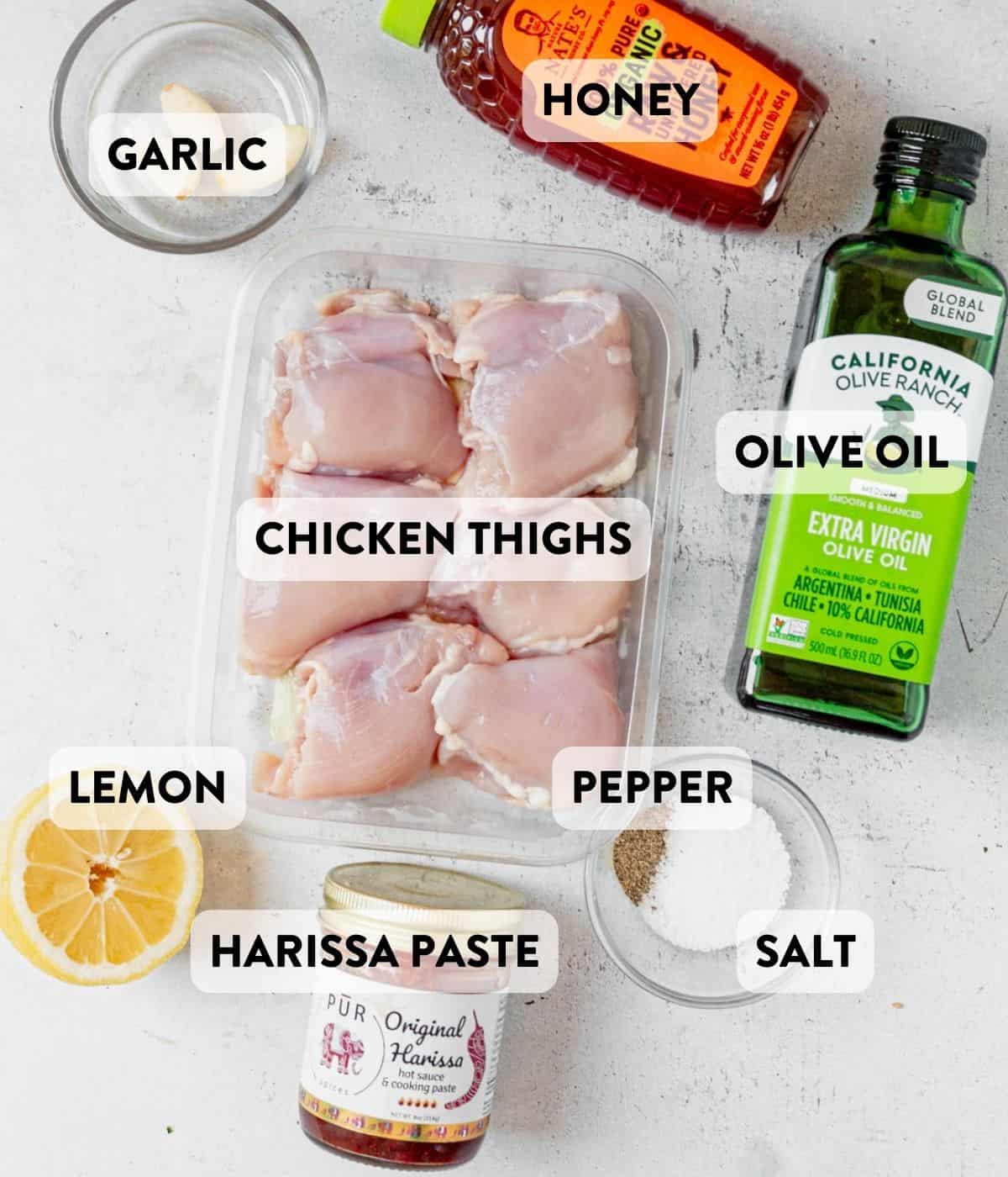 harissa chicken ingredients on a counter