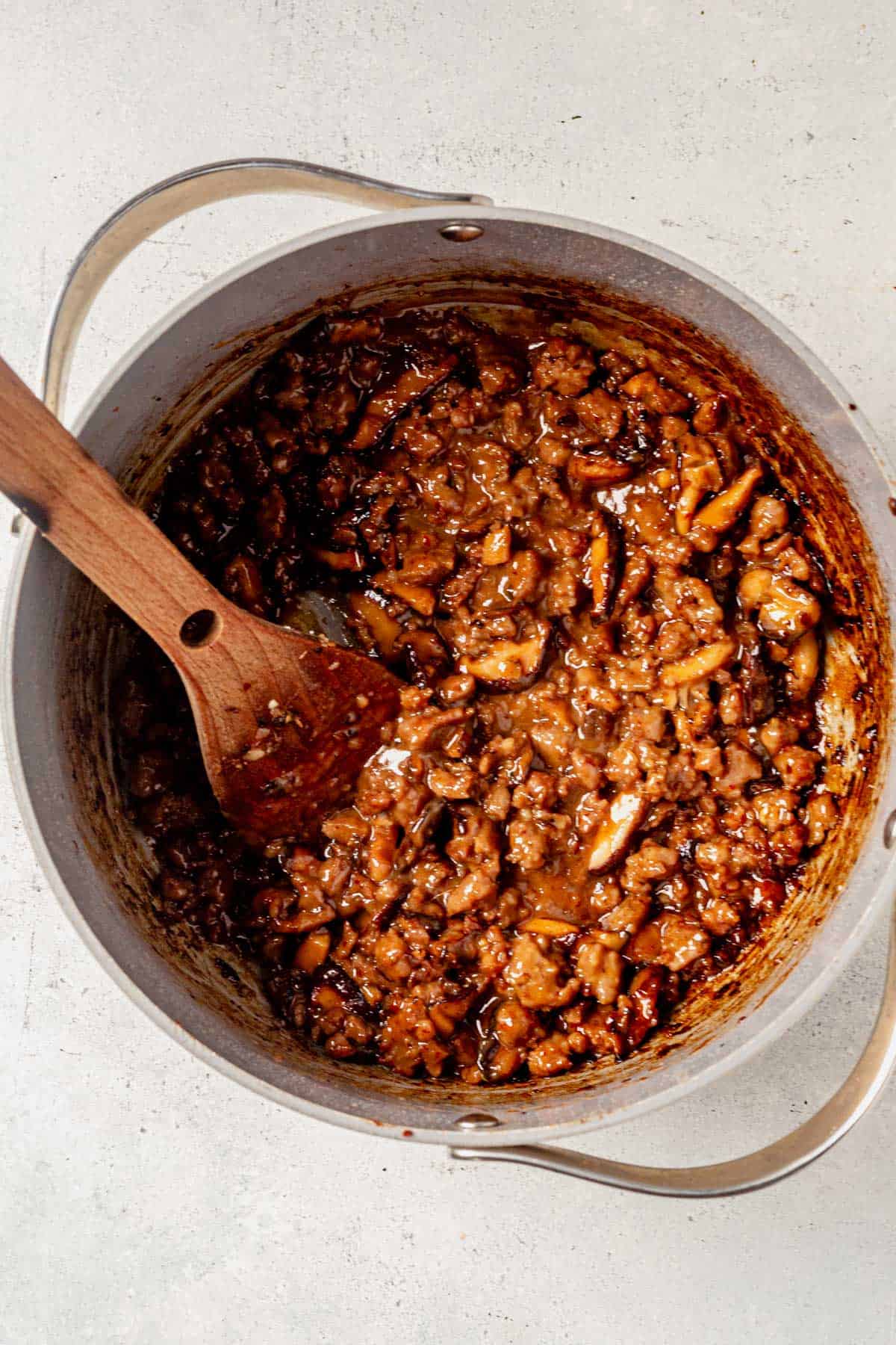 ground pork with miso and tahini