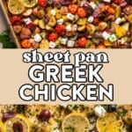 two images of sheet pan greek chicken