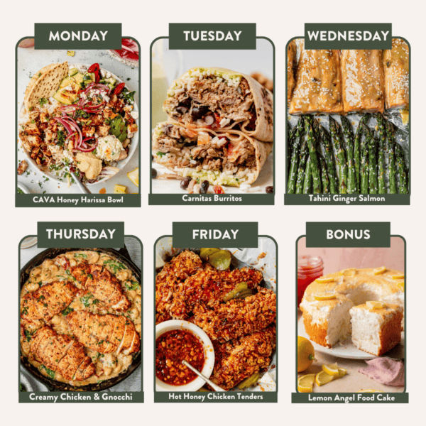 Molly's birthday week meal plan menu