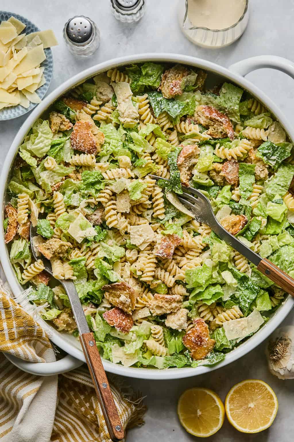 caesar pasta salad in a large bowl.