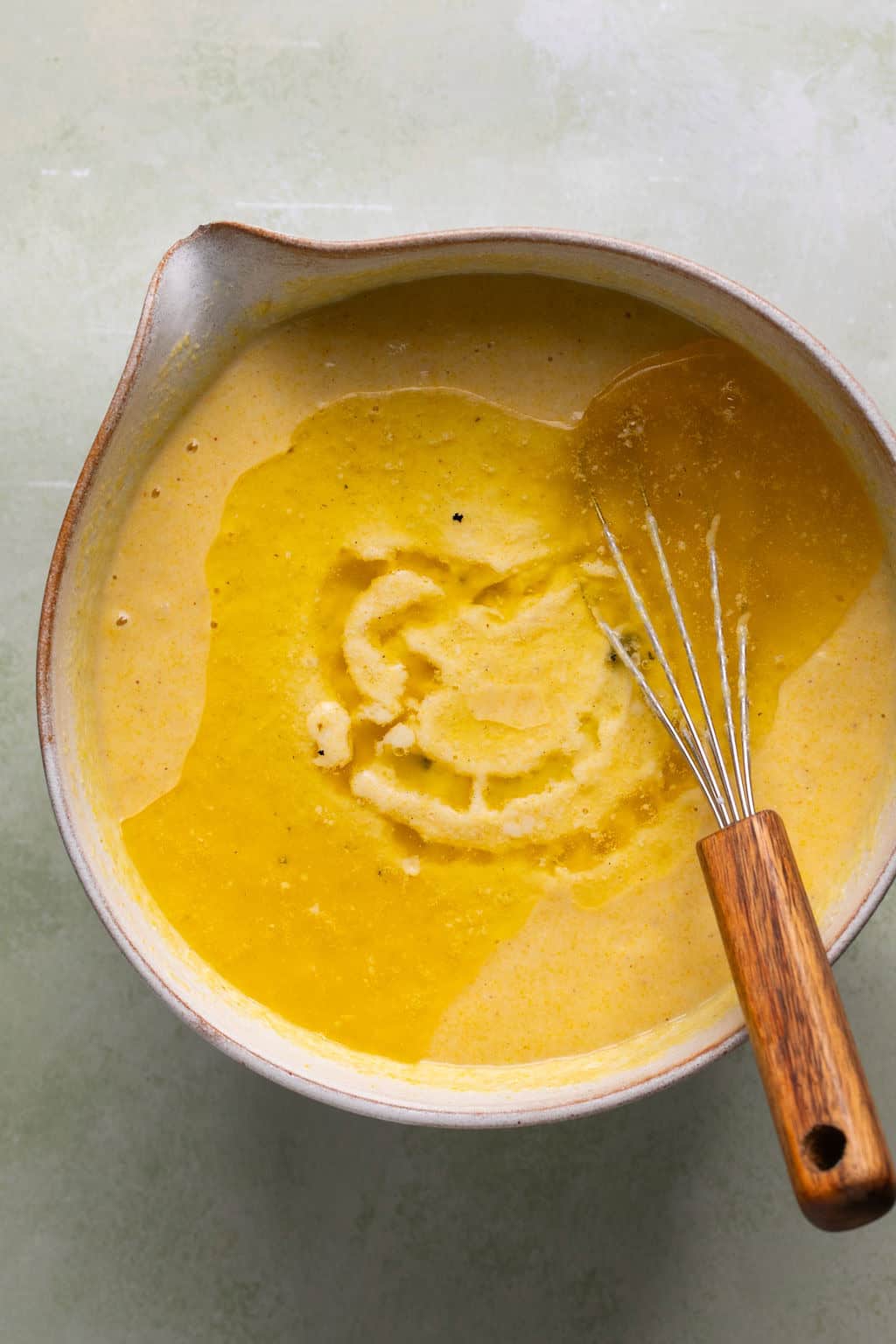 melted butter on top of gluten free cornbread batter.