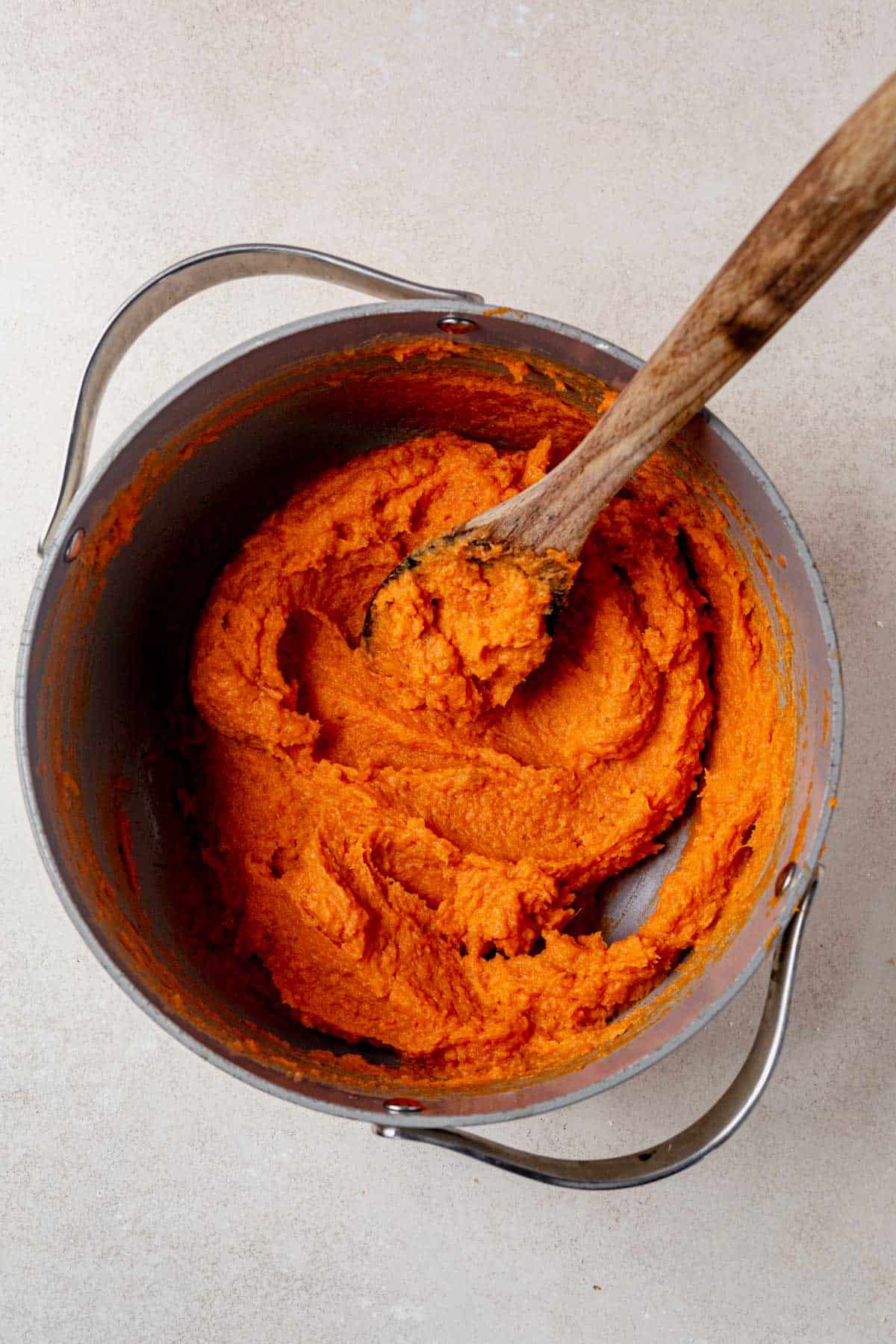 mashed sweet potatoes in a pot.