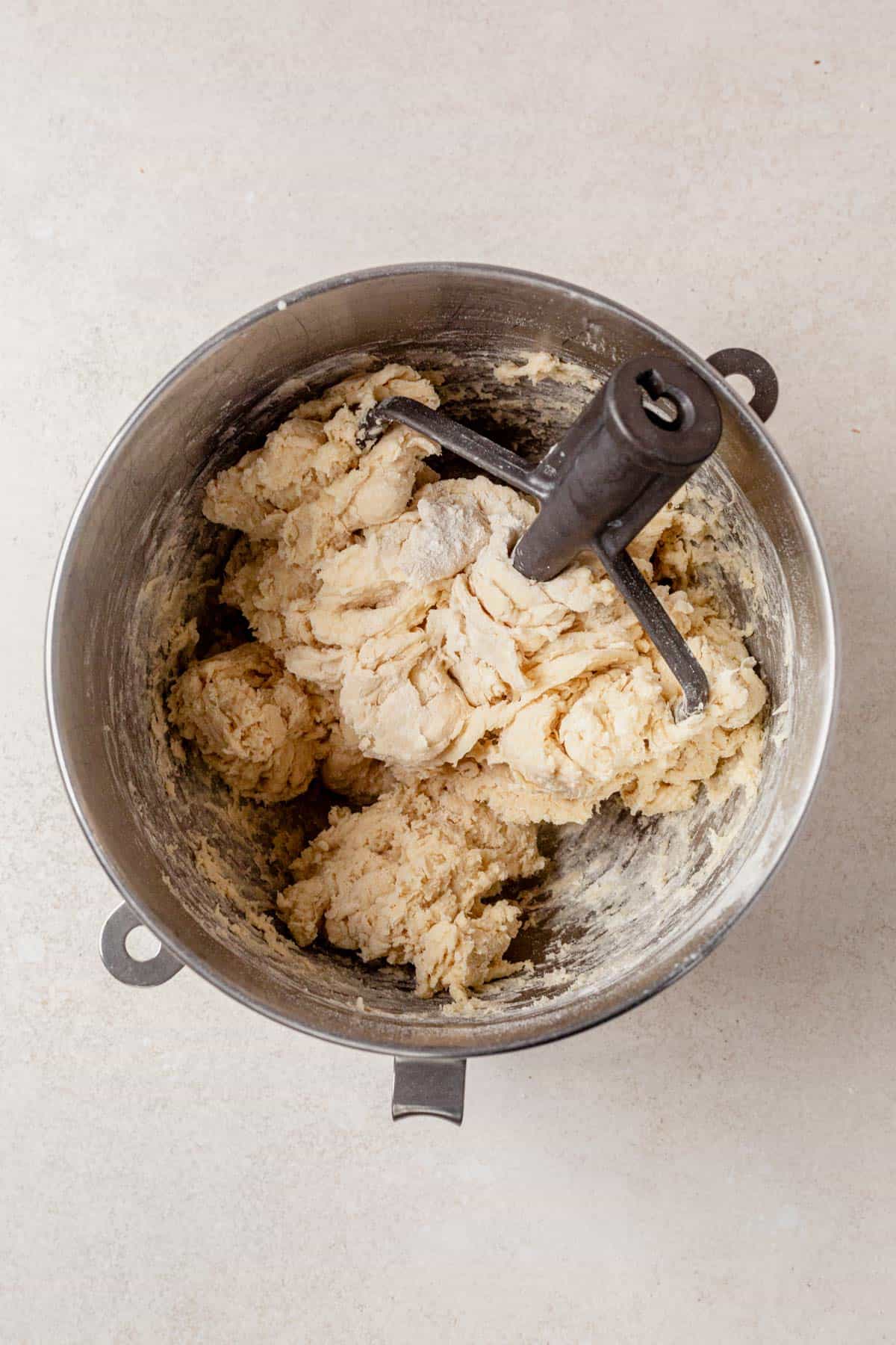 dinner rolls dough in a mixer.