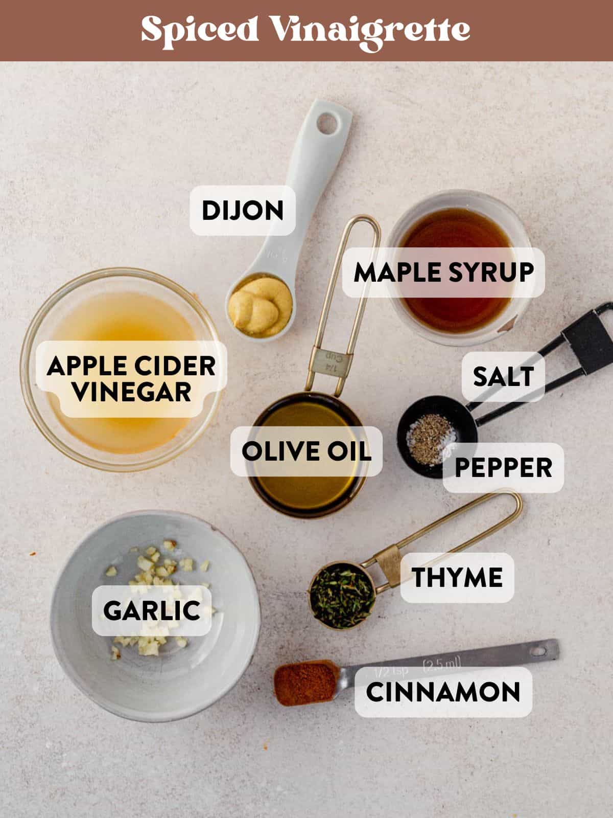 maple cinnamon vinaigrette ingredients on a counter.