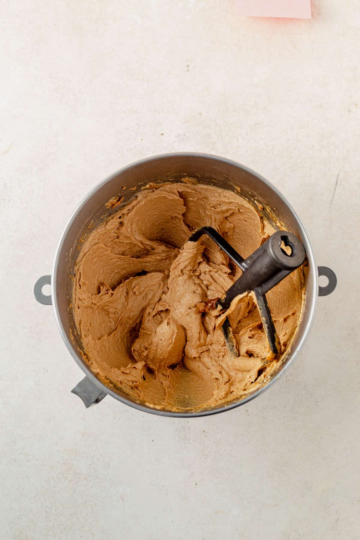 brown suga, butter, and cookie butter beaten in a stand mixer.