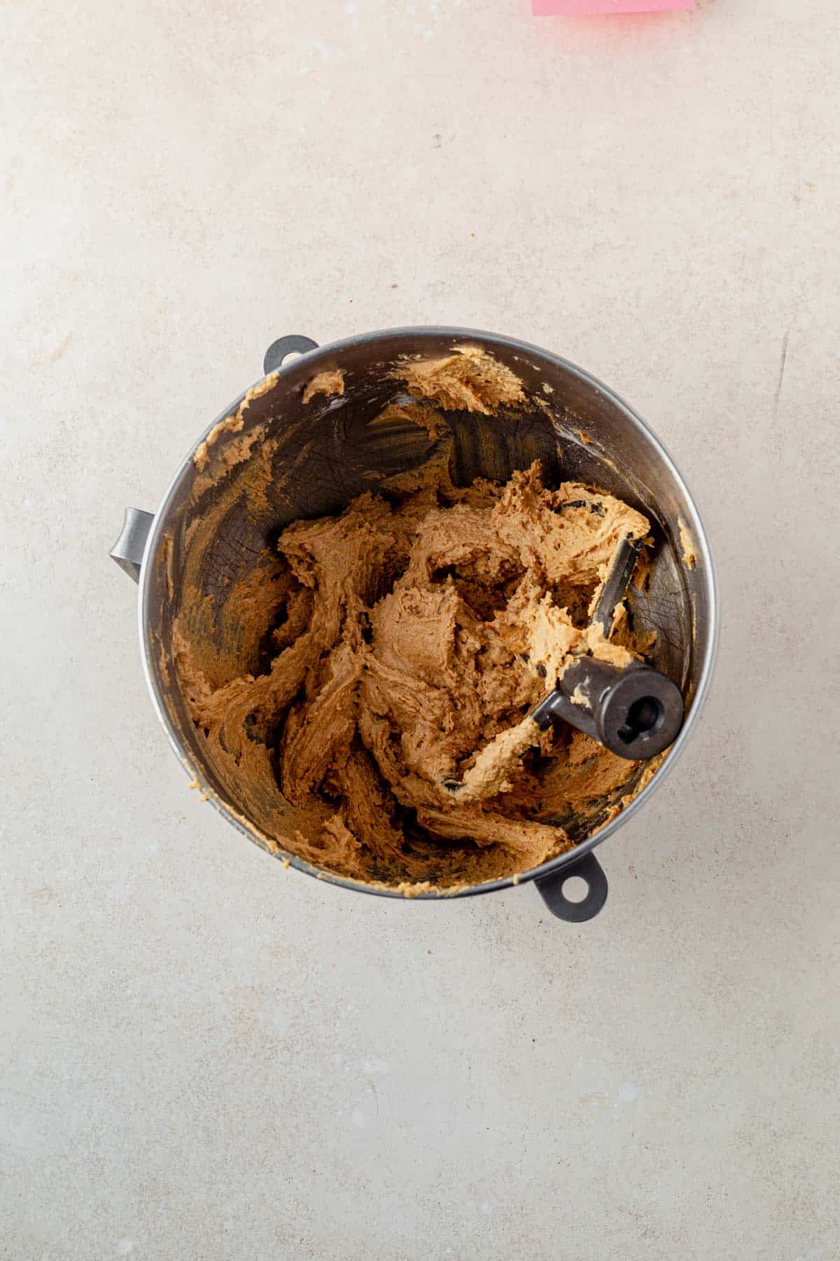 biscoff cookie dough in a stand mixer.