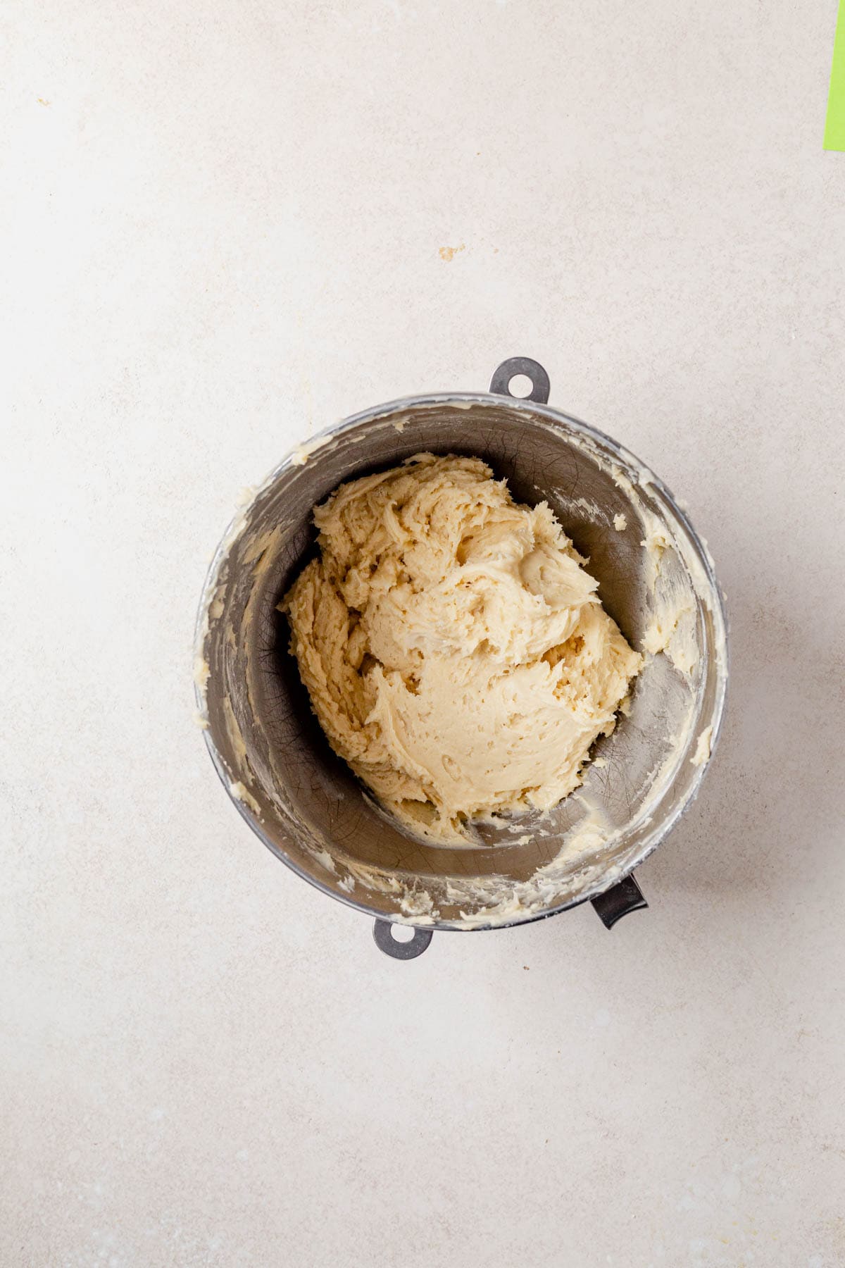 gooey butter cake cookie dough in a stand mixer.