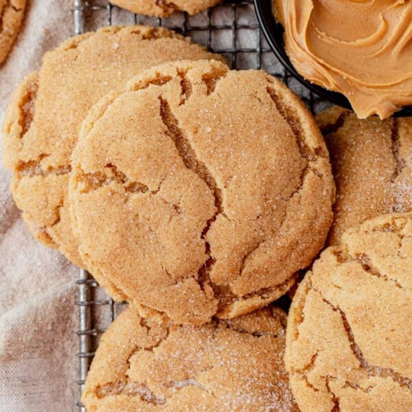 peanut butter snickerdoodles on a cooling rack.