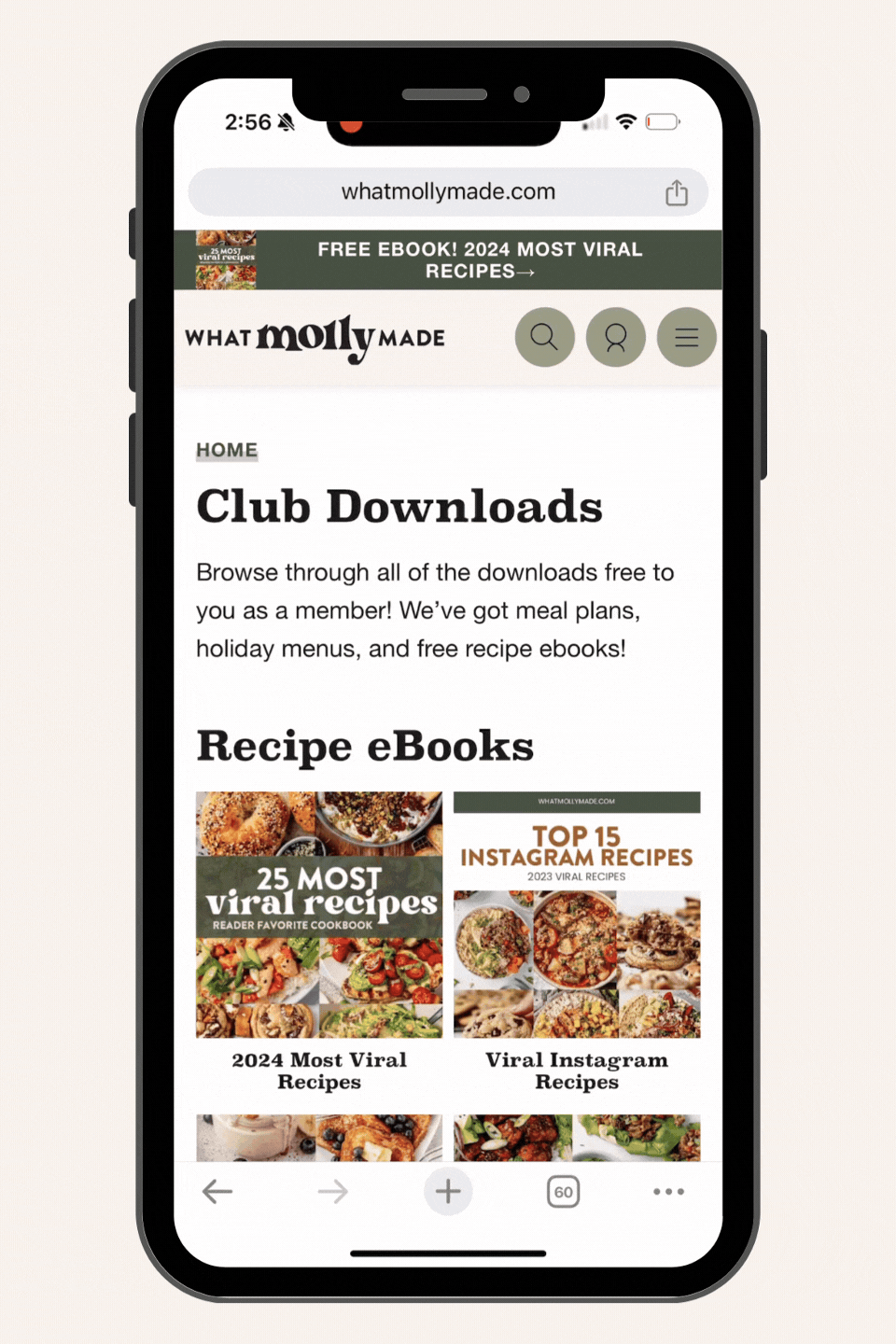 screenshot of the free downloads inside the guaca molly club.