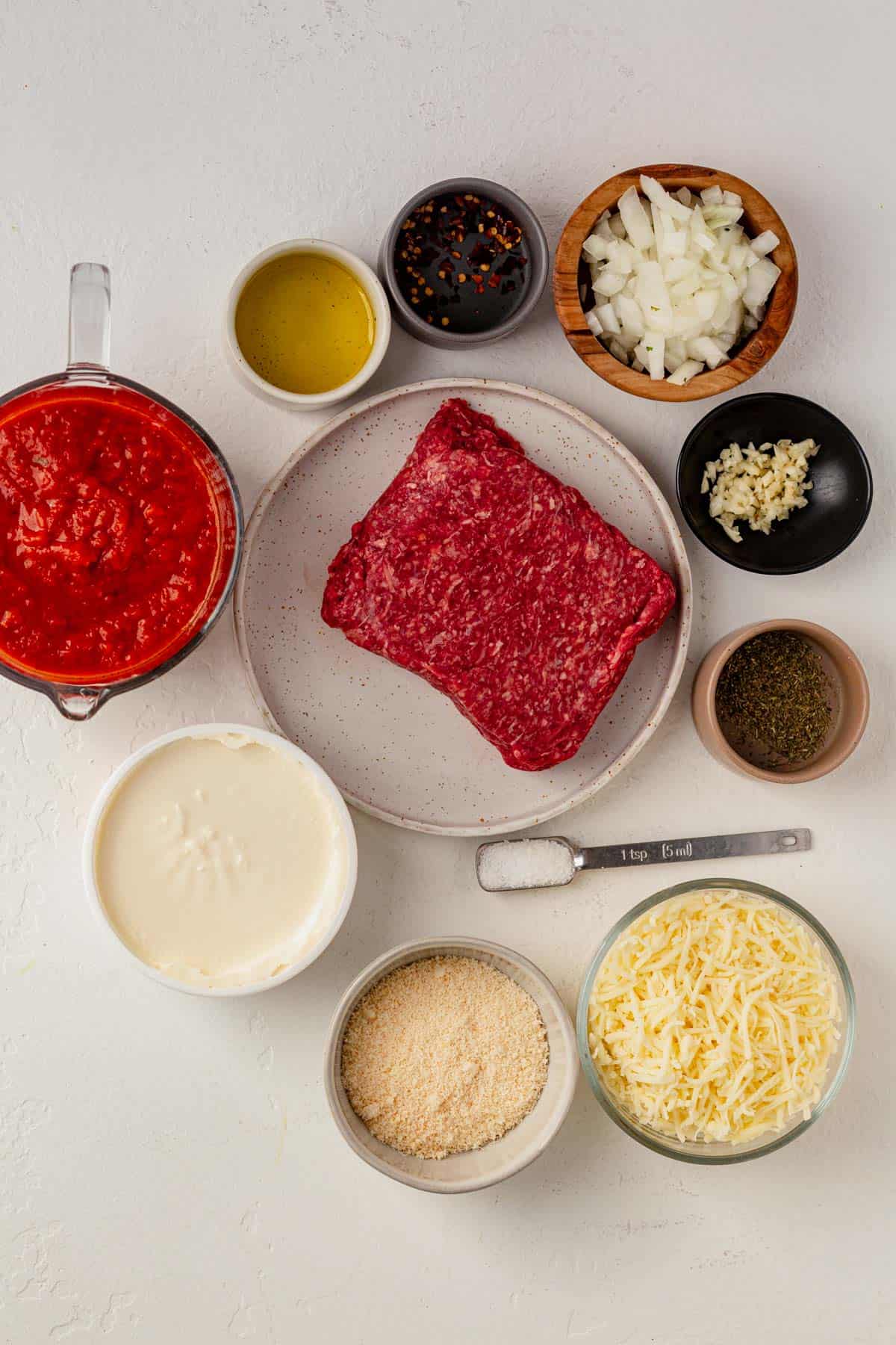 ingredients for lasagna dip on a counter.