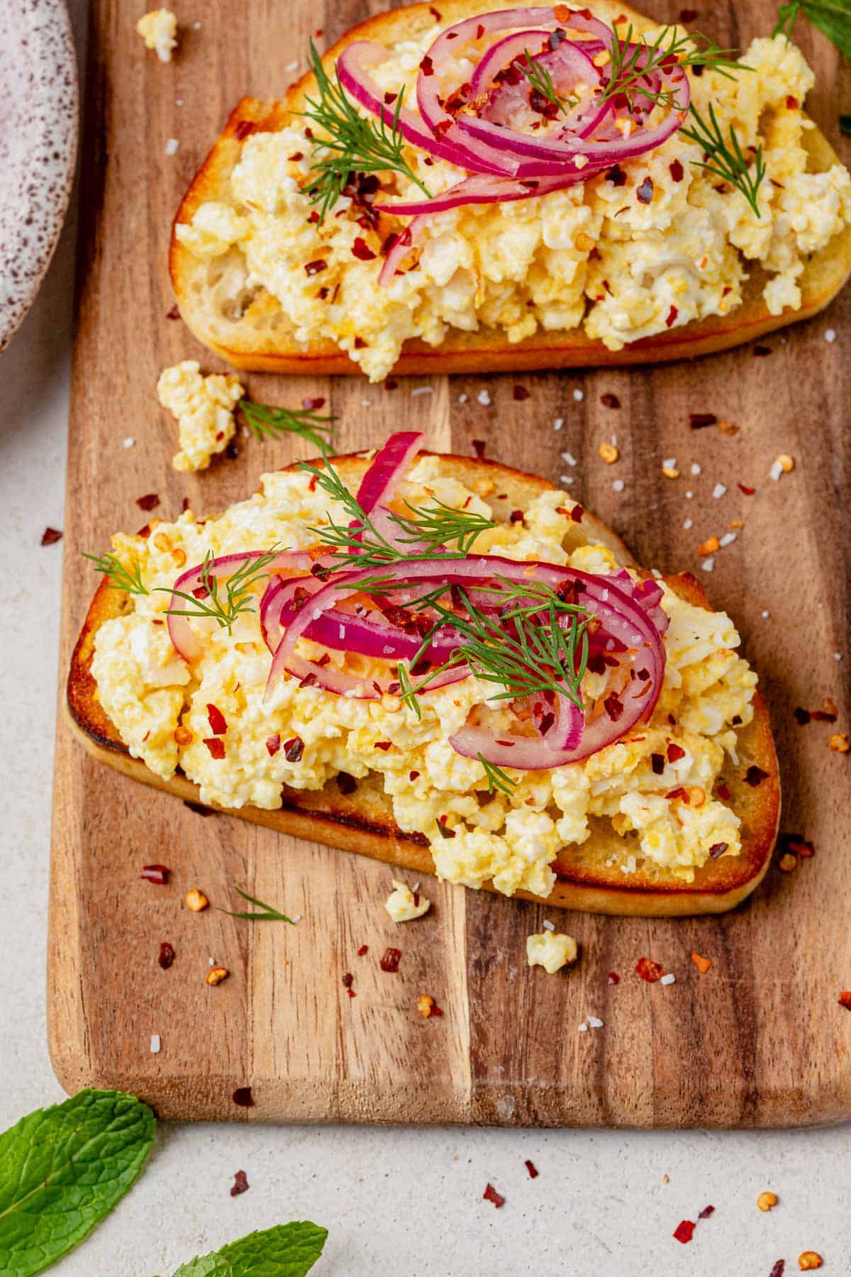 baked feta eggs on toast.