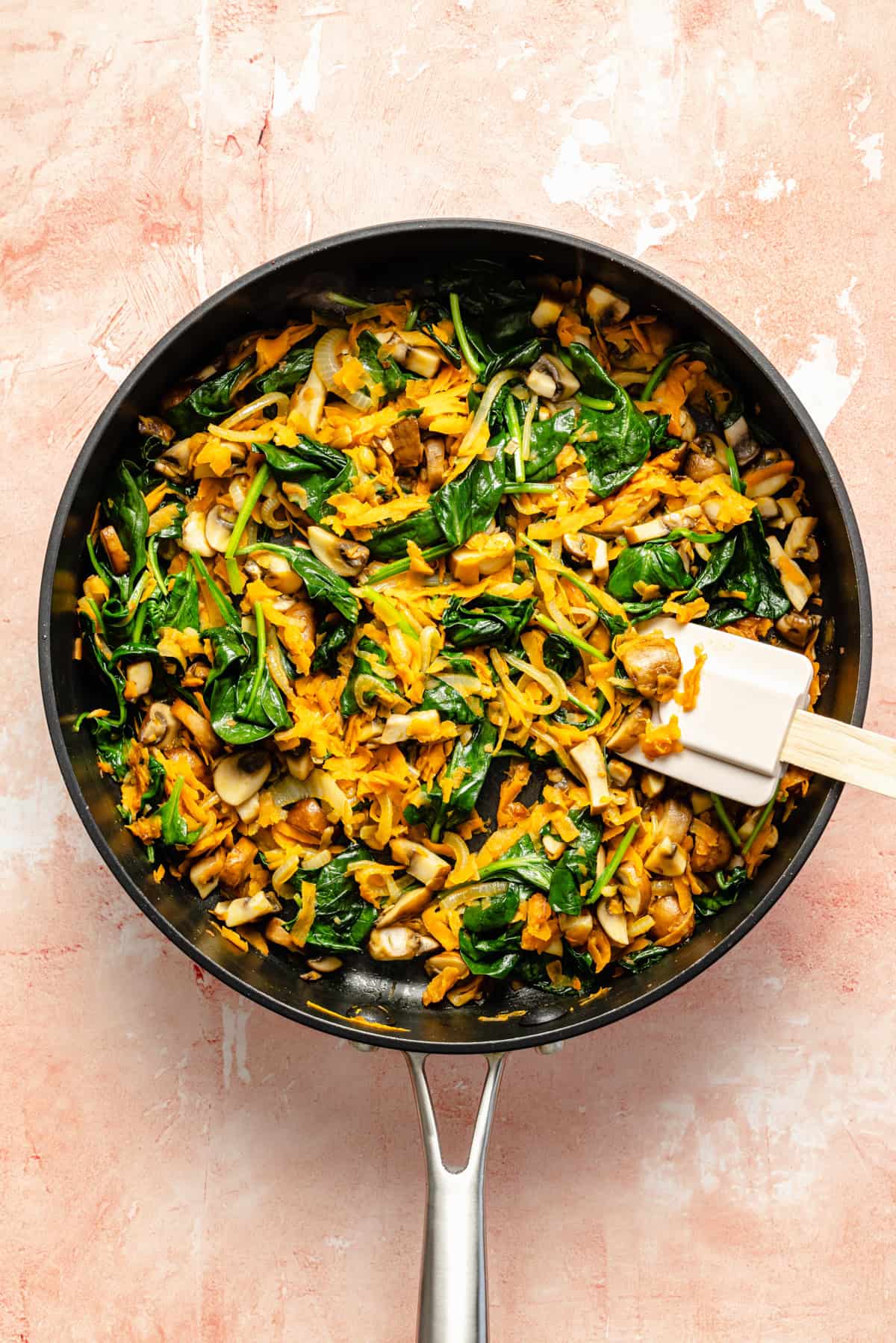 sauteed veggies for vegetable frittata in a nonstick skillet