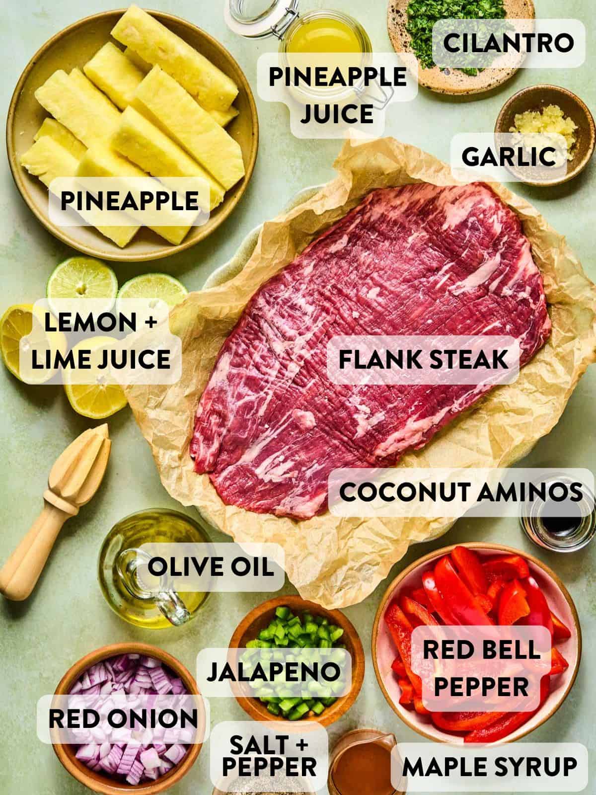ingredients for grilled flank steak with pineapple salsa