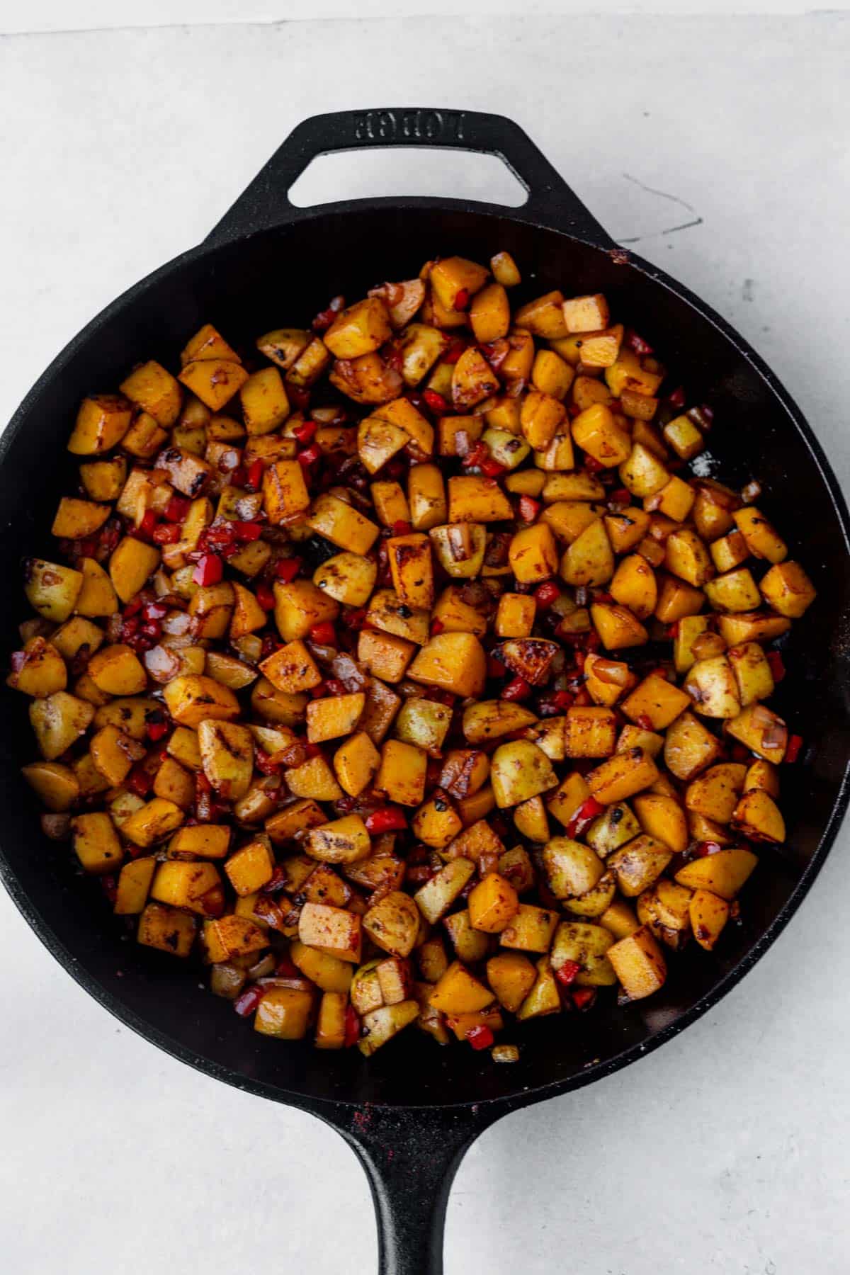 hashbrown potatoes in a skillet