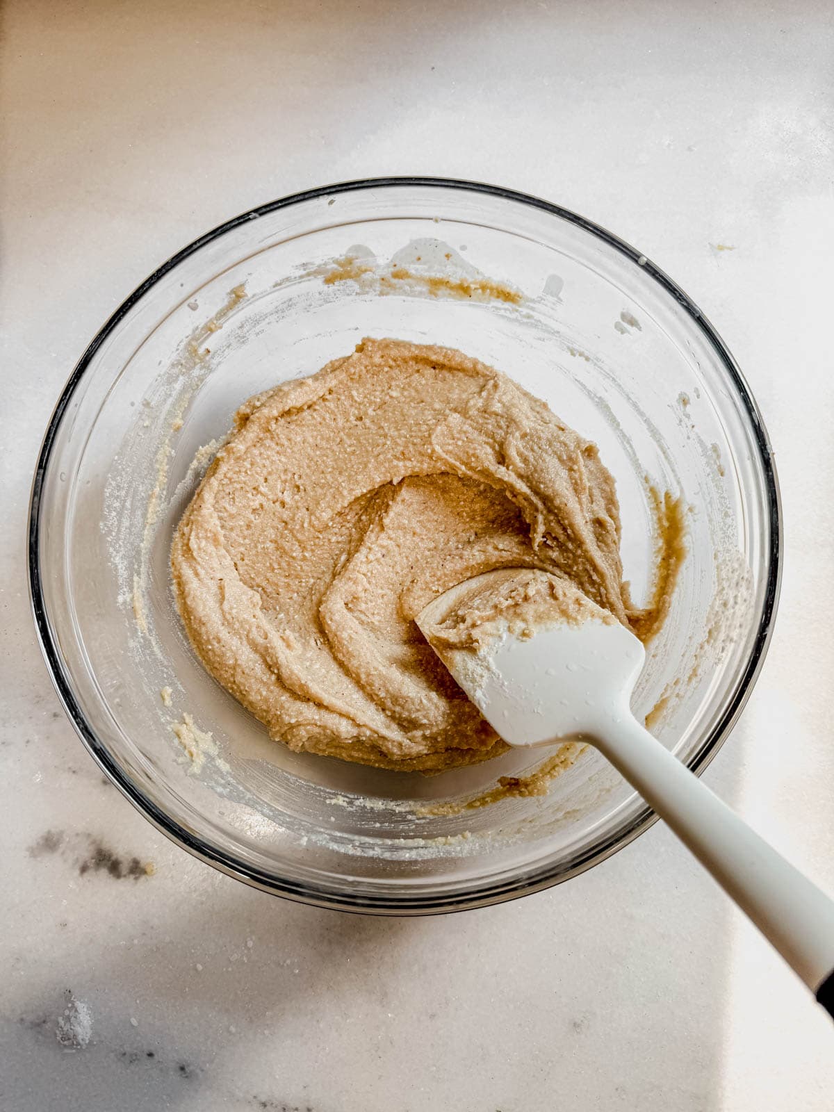 edible cottage cheese cookie dough mixed in a bowl before adding chocolate chips.