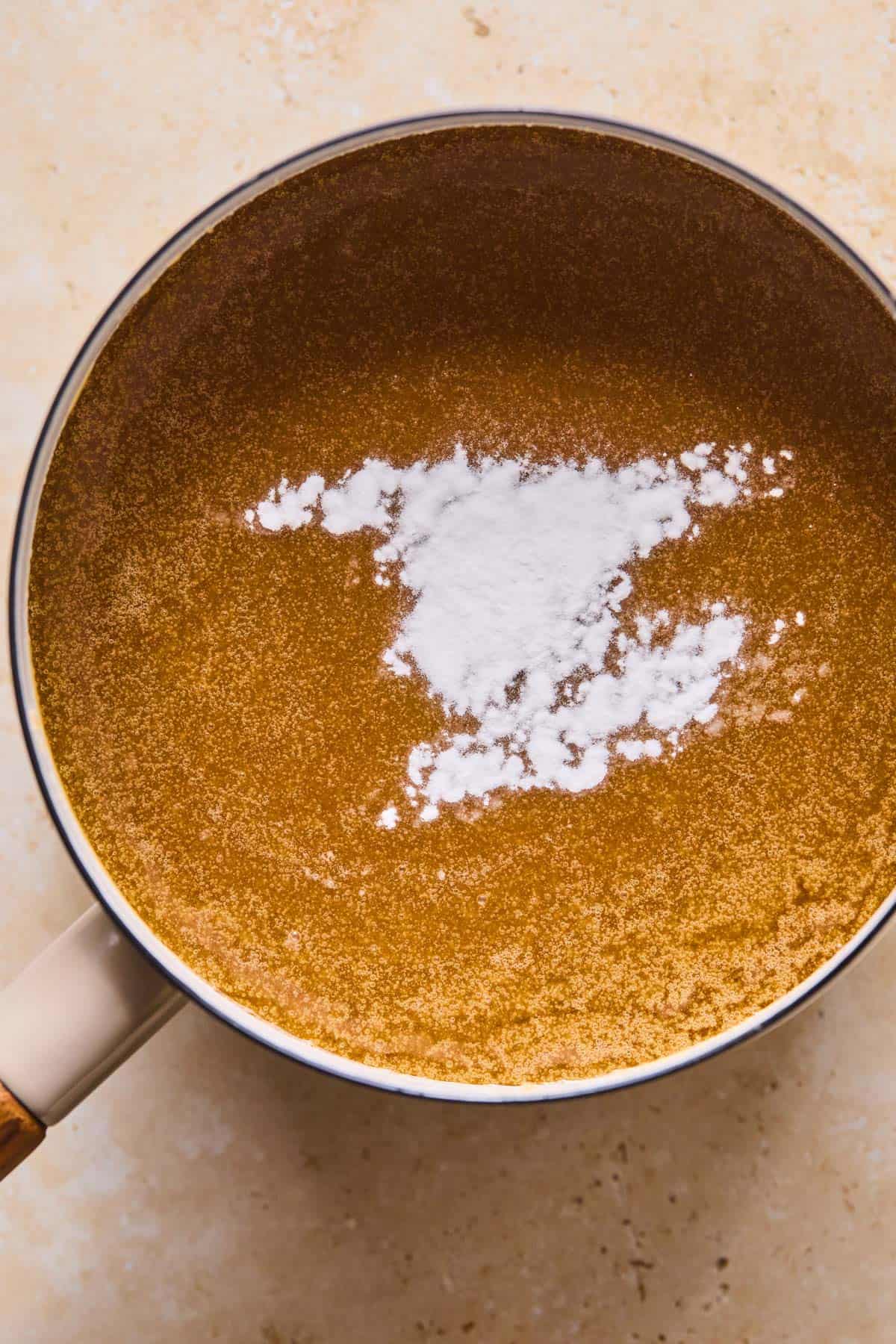 baking soda added to caramel mixture for crispix mix