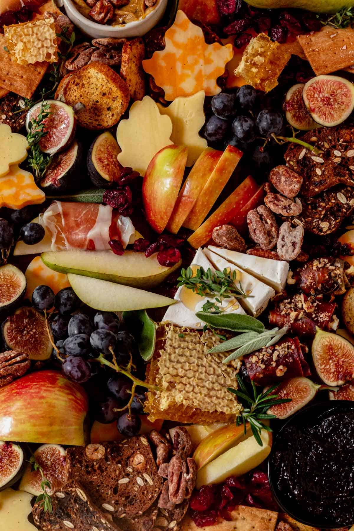a fall charcuterie board on a counter.