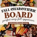 a fall cheese board on a counter with fresh herbs to garnish.