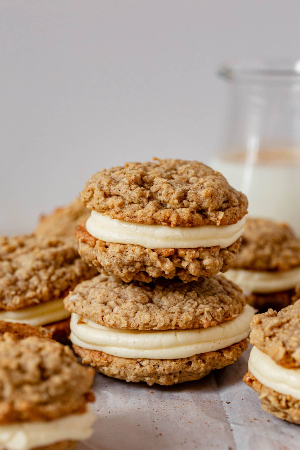 oatmeal cream pie cookies filled with eggnog icing.