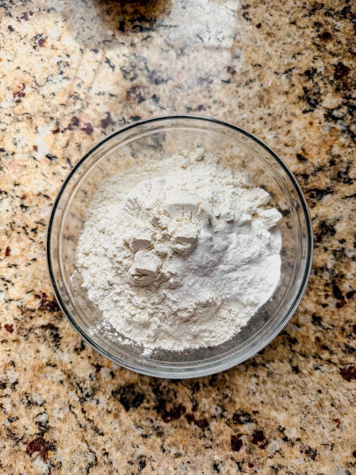 flour, baking soda and salt for fluffernutter cookies whisked together  In a medium bowl