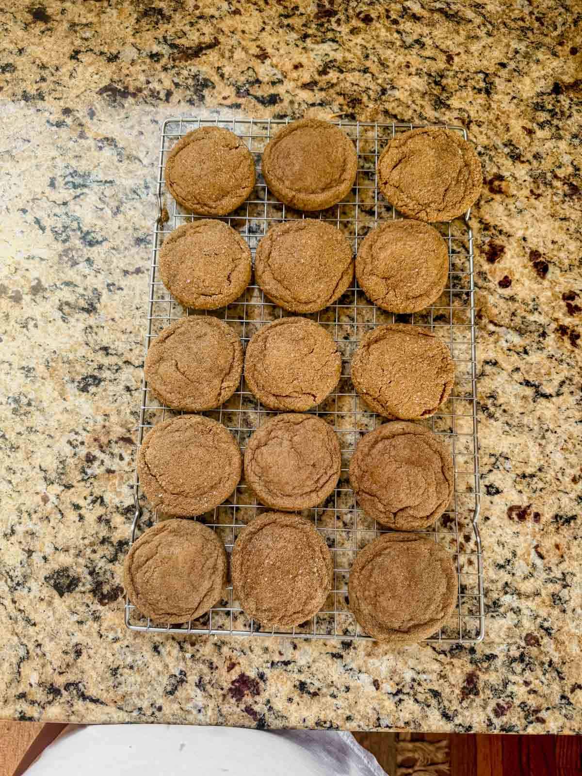baked gingerbread latte cookies cooling on a wire rack.